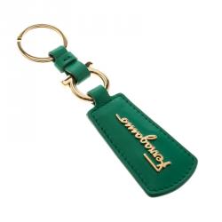 مملوكة مسبقًا Salvatore Ferragamo Green Leather Gold Tone Key Ring