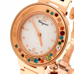 Salvatore Ferragamo White Rose Gold Plated Steel Gancino FF5 Women's Wristwatch 36 mm