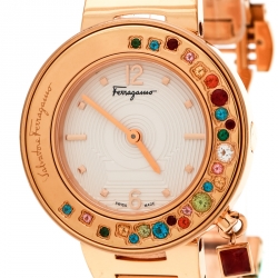 Salvatore Ferragamo White Rose Gold Plated Steel Gancino FF5 Women's Wristwatch 36 mm