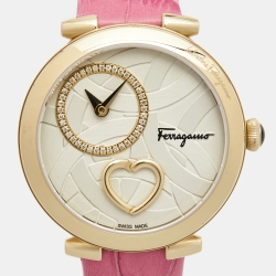 Salvatore Ferragamo Cuore Beating Heart Gold Tone Stainless Steel Leather FE2040016 Women's Wristwatch 39 MM