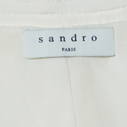 Pre Owned Sandro Off White Tweed Pleated Hem & Belted Mini Dress S