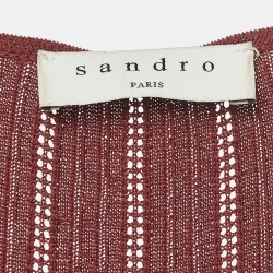 Pre Owned Sandro Burgundy Perforated Knit Knot Detail Midi Dress XS
