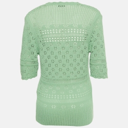 Pre Owned Sandro Green Crochet Knit Top M