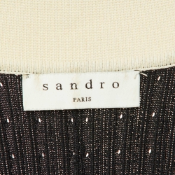 Pre Owned Sandro Black Ribbed Knit Collared Long Dress L
