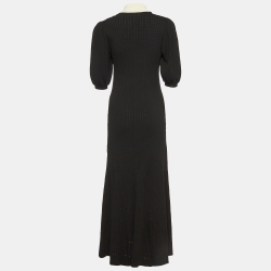 Pre Owned Sandro Black Ribbed Knit Collared Long Dress L