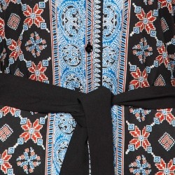 Pre Owned Sandro Black/Blue Printed Crepe Midi Dress S