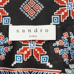 Pre Owned Sandro Black/Blue Printed Crepe Midi Dress S