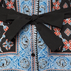 Pre Owned Sandro Black/Blue Printed Crepe Midi Dress S