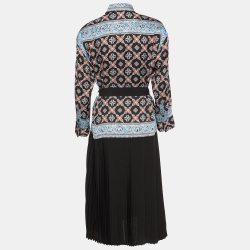 Pre Owned Sandro Black/Blue Printed Crepe Midi Dress S