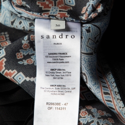 Pre Owned Sandro Black/Blue Printed Crepe Midi Dress S