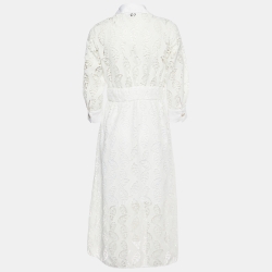 Pre Owned Sandro White Embroidered Lace Midi Dress L