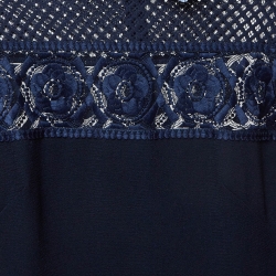 Pre Owned Sandro Navy Blue Crepe & Lace Mini Dress L