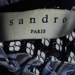 Pre Owned Sandro Navy Blue Crepe & Lace Mini Dress L