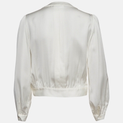 Pre Owned Sandro Off-White Satin Pleated Blouse S