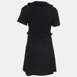 Pre Owned Sandro Black Crepe Ombline Smocked Mini Dress S