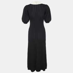 Pre Owned Sandro Black Knit Crochet Collar Villa Midi Dress M