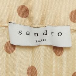 Pre Owned Sandro Beige Polka Dot Asymmetric Plisse Midi Skirt S