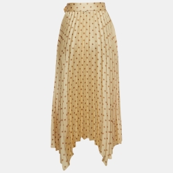 Pre Owned Sandro Beige Polka Dot Asymmetric Plisse Midi Skirt S