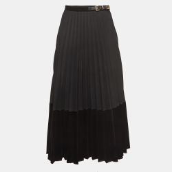 Sandro Black Twill & Velvet Pleated Midi Skirt M