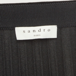 Sandro Black Twill & Velvet Pleated Midi Skirt M