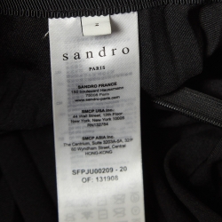 Sandro Black Twill & Velvet Pleated Midi Skirt M