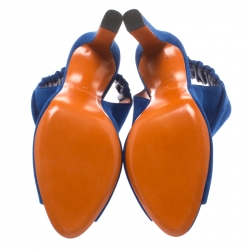 Santoni Blue Suede Backstrap Peep Toe Sandals Size 40