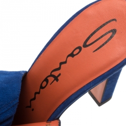 Santoni Blue Suede Backstrap Peep Toe Sandals Size 40