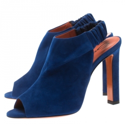 Santoni Blue Suede Backstrap Peep Toe Sandals Size 40