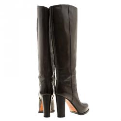 Pre Owned Santoni Khaki Patent Leather Heel Boots Size 37.5