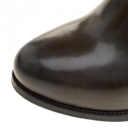 Pre Owned Santoni Khaki Patent Leather Heel Boots Size 37.5