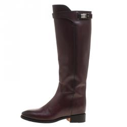 Pre Owned Santoni Burgundy Leather High Boots Size 37.5