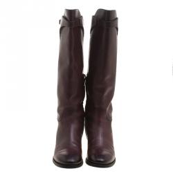 Pre Owned Santoni Burgundy Leather High Boots Size 37.5