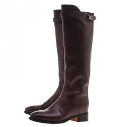 Pre Owned Santoni Burgundy Leather High Boots Size 37.5