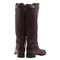 Pre Owned Santoni Burgundy Leather High Boots Size 37.5