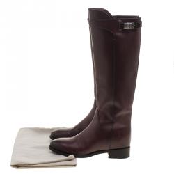 Pre Owned Santoni Burgundy Leather High Boots Size 37.5