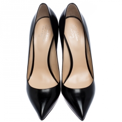 Pre Owned حذاء كعب عالي سانتوني مقدمة مدببة جلد أسود مقاس 38