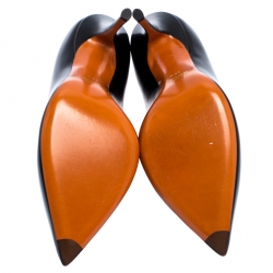 Pre Owned حذاء كعب عالي سانتوني مقدمة مدببة جلد أسود مقاس 38