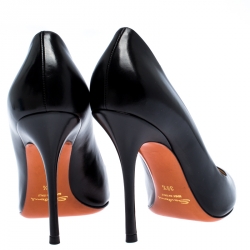 Pre Owned حذاء كعب عالي سانتوني مقدمة مدببة جلد أسود مقاس 38