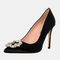 Pre Owned SJP Sarah Jessica Parker 100MM BLACK SATIN AMIRA 40.5