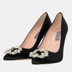 Pre Owned SJP Sarah Jessica Parker 100MM BLACK SATIN AMIRA 40.5
