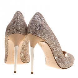 Sebastian Beige Lace and Silver Glitter Peep Toe Pumps Size 38