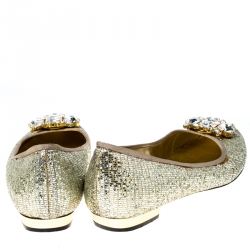 Sebastian Metallic Gold Glitter Crystal Embellished Ballet Flats Size 40