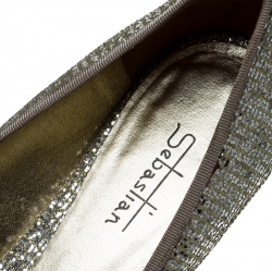 Sebastian Metallic Gold Glitter Crystal Embellished Ballet Flats Size 40