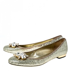 Sebastian Metallic Gold Glitter Crystal Embellished Ballet Flats Size 40