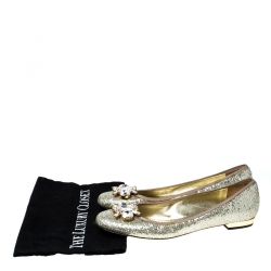 Sebastian Metallic Gold Glitter Crystal Embellished Ballet Flats Size 40