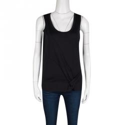 Pre Owned توب سي باي كلوي حرير قطن أسود تصميم ملتف بلا أكمام M