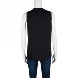 Pre Owned توب سي باي كلوي حرير قطن أسود تصميم ملتف بلا أكمام M