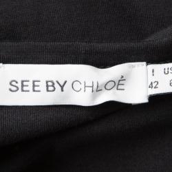 Pre Owned توب سي باي كلوي حرير قطن أسود تصميم ملتف بلا أكمام M