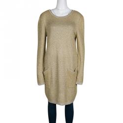 Pre Owned See By Chloe Mustard Yellow and Gold Long Sleeve Chunky Sweater Dress XL