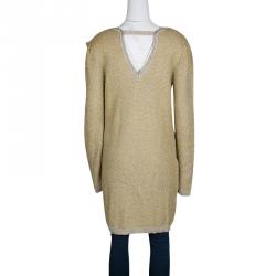Pre Owned See By Chloe Mustard Yellow and Gold Long Sleeve Chunky Sweater Dress XL